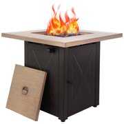 Rent to own 28in Propane Fire Table, BTMWAY 48,000 BTU Outdoor Gas Fire Pit Table with Bionic Wood Grain Lid and Lava Rocks, Square Propane Firepit Table for Patio Garden Yard, ETL Certification, A5695