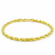 Rent to own Nuragold 14k Yellow Gold 4mm Rope Chain Diamond Cut Bracelet, Mens Womens Lobster Clasp 8" 8.5" 9"