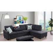 Rent to own Beverly Fine Funiture F09911B Sectional Couch Sofa Set with Ottoman Right Facing Build-in Coffee Table Dark Grey Line - 3 Piece