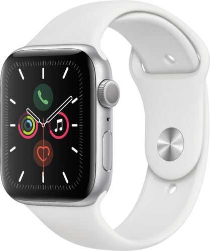 Rent to own Apple Watch Series 5 (GPS) 44mm Silver Aluminum Case with White Sport Band - Silver Aluminum