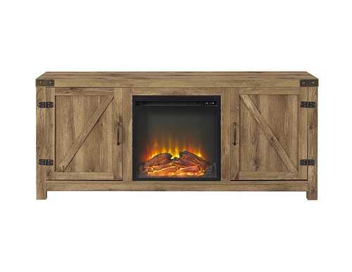 Rent to own Walker Edison - Rustic Barndoor Fireplace TV Console for Most TVs Up to 65" - Barnwood