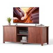 Rent to own Qsun 65" TV Stand Storage, Wood TV Cabinet for max 65 TV Sets Cabinets with Sliding Barn Doors and Storage Shelves, Brown