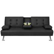 Rent to own Homall Futon Sofa Bed Faux Leather Couch Modern Convertible Folding Recliner with 2 Cup Holders