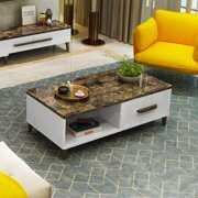 Rent to own Smart Home Modern Coffee Table, Glossy White & Faux Marble Yellow