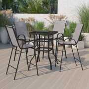 Rent to own BizChair Outdoor Dining Set - 4-Person Bistro Set - Outdoor Glass Bar Table with Gray All-Weather Patio Stools