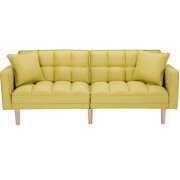 Rent to own Mid Century Modern Sofa Bed, Sectional Sofa with Wood Legs, Two Pillows, Upholstery Fabric Futon Sofa Bed, Love Seat Living Room Bedroom Furniture for Small Space Office, Yellow, Q13101