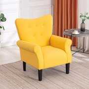 Rent to own Yoleny Mid Century Accent Chair,High Heel Throne Chair With Arm,Upholstered Fabric Button Single Sofa for Living Room, Bedroom, Club, Yellow