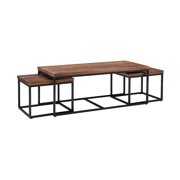 Rent to own Beck Coffee and End Table Set, 3 Pieces, Brown Wood and Black Metal