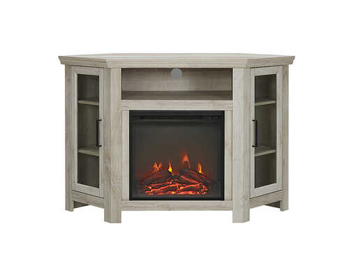 Rent to own Walker Edison - Wood Fireplace Corner TV Console / Stand for Most TVs Up to 52" - White Oak