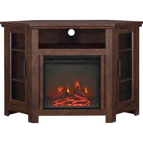 Rent to own Walker Edison - Wood Fireplace Corner TV Console / Stand for Most TVs Up to 52" - Traditional Brown