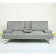 Rent to own Lowestbest Modern Convertible Futon Sofa Bed w/Armies, Loveseat Sofa Bed for Small Spaces Living Room Bedroom, Gray