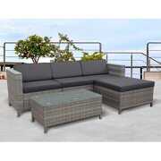 Rent to own 5 Piece Outdoor Patio Furniture Set, All-Weather Wicker Rattan Sectional Sofa Set w/Ottoman, Grey Cushions