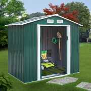 Rent to own Jaxpety 7' x 4' Large Outdoor Steel Storage Shed with Gable Roof, 4 Vents, a Double Sliding Door, Stable Base, Sturdy, Green