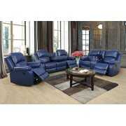 Rent to own Ainehome 3-Pieces Recliner Sectional Sofa Set, Blue Leather Living Room Reclining Sofa Set with Drop Down Table