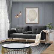 Rent to own Sofa Bed, 74" W Mid Century Sofa Couch with Armrest, Recliner Couch Futon Sofa Bed with Metal Legs, Two Cup Holders, Multiangle Backrest, Fabric Couches and Sofas for Living Room , Dark Gray, Q13989
