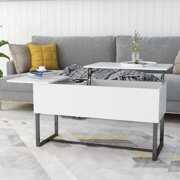 Rent to own Hitow Lift Top Coffee Table, Metal Frame Cocktail Table with Hidden Compartment for Living Room,White