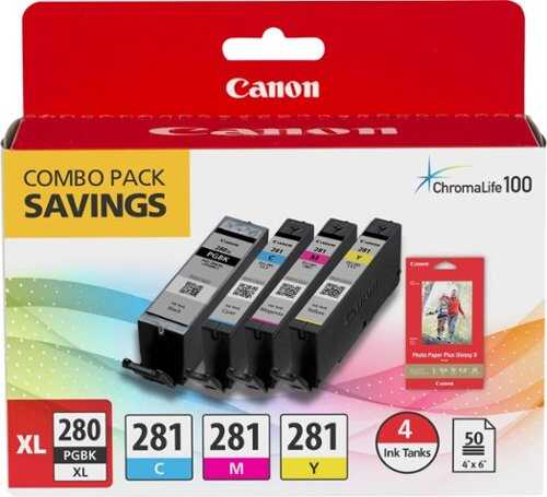 Rent to own Canon - PGI-280 XL/CLI-281 4-Pack High-Yield - Pigment Black, Standard Capacity - Cyan, Magenta, Yellow Cartridges + Photo Paper - Black/Cyan/Magenta/Yellow