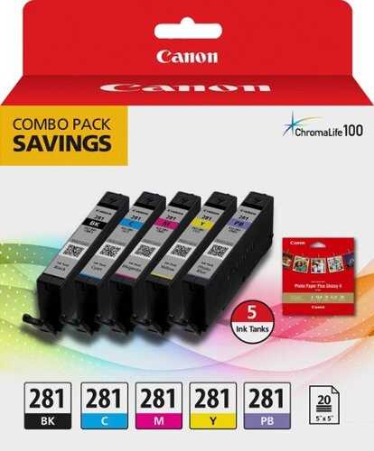 Rent to own Canon - CLI-281 5-Pack Standard Capacity Ink Cartridges + Photo Paper - Black/Cyan/Magenta/Yellow/Photo Blue