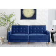 Rent to own Zeeyh Modern Velvet Upholstered Convertible Sofa Bed for Living Room, Futon Couch with Square Arms,Blue