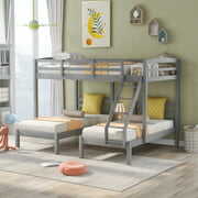 Rent to own Euroco Full over Twin & Twin Bunk Bed, Wood Triple Bunk Bed for Kids' Room, Gray