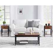 Rent to own VECELO 3-Piece Occasional Table Set with Coffee Table + 2 End Tables,Brown