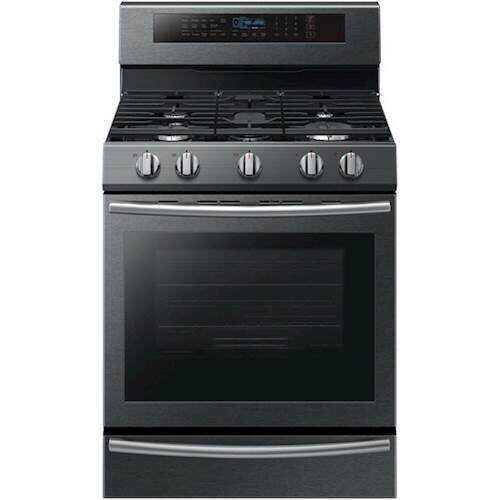 Rent to own Samsung - 5.8 Cu. Ft. Self-cleaning Freestanding Fingerprint Resistant Gas Convection Range - Black Stainless Steel