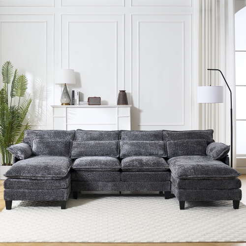 Rent to own JONPONY 109.45" U Shaped Couch,Oversized 4 Seat Sectional with 4 Waist Pillows, Convertible Upholstery Symmetrical Sofá,Sleeper Sofa Couch with Double Chaise Lounge &Memory Foam for Living Room, Grey