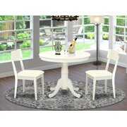 Rent to own East West Furniture Dining Set - 2 Wooden Dining Room Chairs - A Gorgeous Dining Table- Faux Leather seat and Linen White Finish Pedestal Dining Table