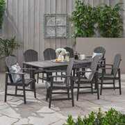 Rent to own Dustin Outdoor 8 Seater Acacia Wood Adirondack Dining Set, Dark Gray