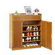 Rent to own MoNiBloom Bamboo 6 Tiers 20 Pairs Storage Shoes Cabinet with Door, Brown, for Entryway