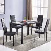 Rent to own Zimtown Dining Set Glass Top Table with 4 Leather Chairs Kitchen Breakfast Furniture Black