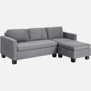 Rent to own Vineego L-shaped Sofa Convertible Sectional Sofa with Reversible Chaise 3-Seat Modern Living Room Sofa with Ottoman, Gray