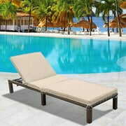 Rent to own Magic Union Outdoor Rattan Wicker Chaise Lounge Chair with Adjustable Backrest & Cushion, Khaki