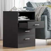 Rent to own Black Nightstand with Charging Station & 3 Drawers, Bedroom End Side Table Stand Cabinet for Home Office