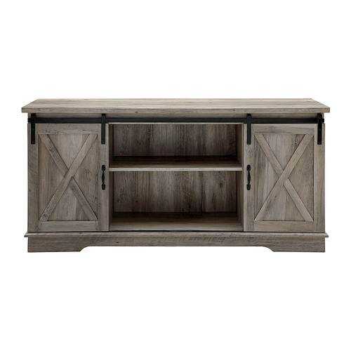 Rent to own Walker Edison - Industrial Farmhouse Sliding Door TV Stand for Most TVs up to 65" - Gray Wash