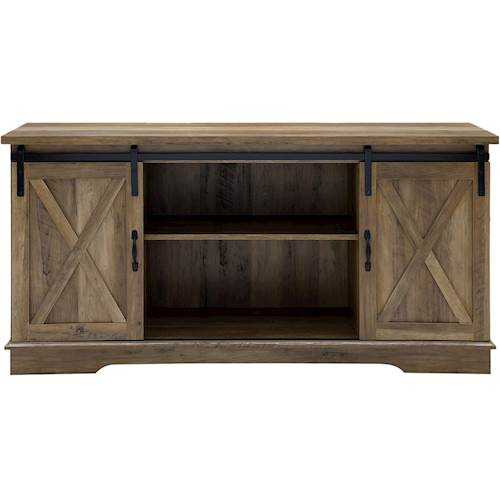 Rent to own Walker Edison - Industrial Farmhouse Sliding Door TV Stand for Most TVs up to 65" - Rustic Oak