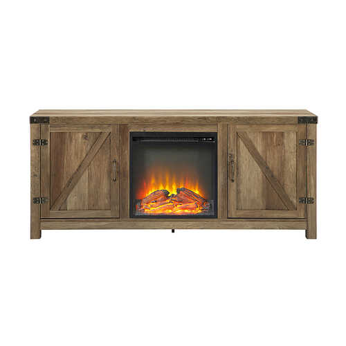 Rent to own Walker Edison - Rustic Barndoor Fireplace TV Console for Most TVs Up to 65" - Rustic Oak