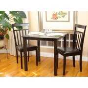 Rent to own SK New Interiors Dining Kitchen Set of 3 Square Table and 2 Classic Wood Chairs Warm, Espresso