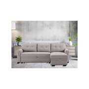 Rent to own Lilola Home Hunter Light Gray Linen Reversible Sleeper Sectional Sofa with Storage Chaise-Color:Light Grey