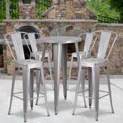 Rent to own Emma + Oliver Commercial 24" Round Silver Metal Indoor-Outdoor Bar Table Set-4 Cafe Stools