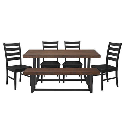 Walker Edison - Rectangular Farmhouse Dining Table (Set of 6) - Mahogany/Black