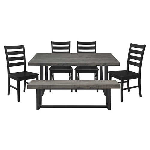 Rent to own Walker Edison - Rectangular Farmhouse Dining Table (Set of 6) - Gray/Black