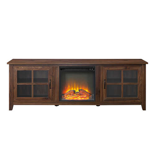 Rent to own Walker Edison - Farmhouse Fireplace Wood TV Stand for Most TVs Up to 78" - Dark Walnut