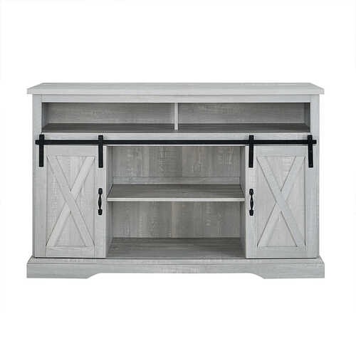 Rent to own Walker Edison - Sliding Barn Door Highboy Storage Console for Most TVs Up to 56" - Stone Gray