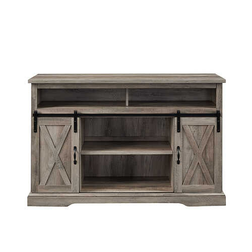 Rent to own Walker Edison - Sliding Barn Door Highboy Storage Console for Most TVs Up to 56" - Gray Wash