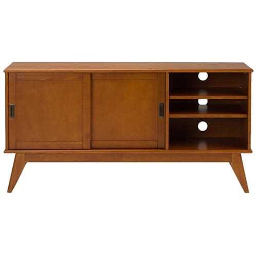 Rent to own Simpli Home - Draper Mid Century TV Cabinet for Most TVs Up to 66" - Teak Brown