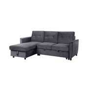 Rent to own Lilola Home Hudson Dark Gray Velvet Reversible Sleeper Sectional Sofa with Storage Chaise