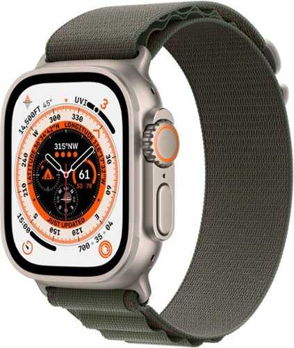 Rent to own Apple Watch Ultra (GPS + Cellular) 49mm Titanium Case with Green Alpine Loop - Small - Titanium