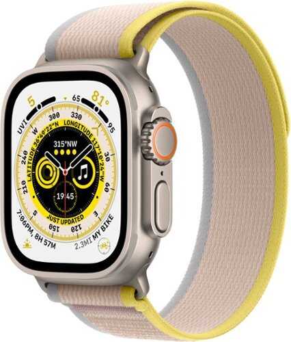 Rent to own Apple Watch Ultra (GPS + Cellular) 49mm Titanium Case with Yellow/Beige Trail Loop - S/M - Titanium