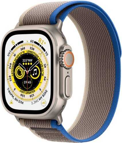 Rent to own Apple Watch Ultra (GPS + Cellular) 49mm Titanium Case with Blue/Gray Trail Loop - S/M - Titanium